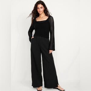 NEW! Black High-Waisted Crinkle Gauze Super Wide-Leg Pants - Multiple #683348 🩷
